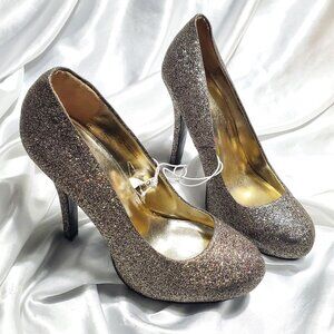 NEW MOSSIMO multi color gold glitter bling high heel platform pumps SZ 7.5
